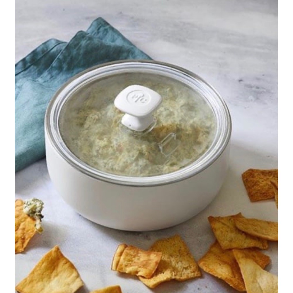 Pampered Chef Insulated Serving Bowl 1 Quart White Stainless Steel Warm Cold Lid